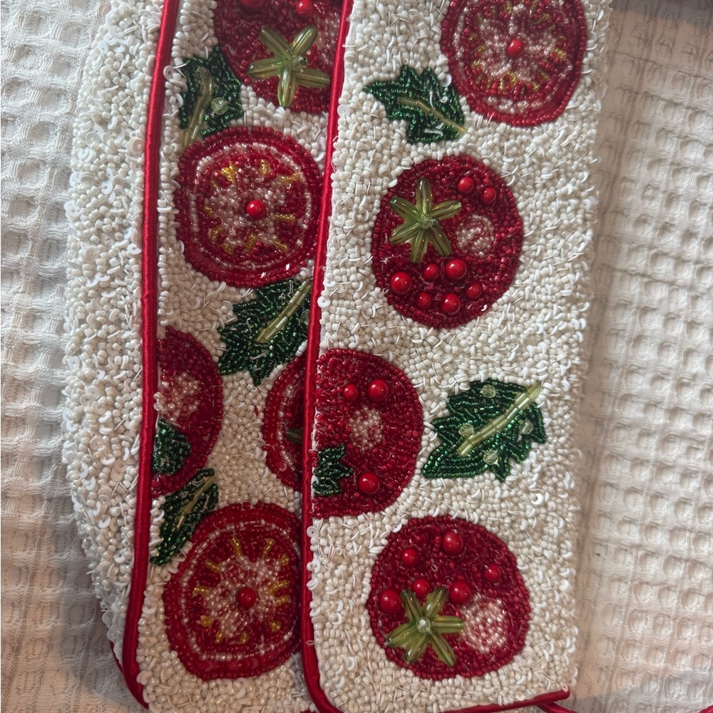 Festive Red and White Beaded Holiday Scarf - Unknown Brand
